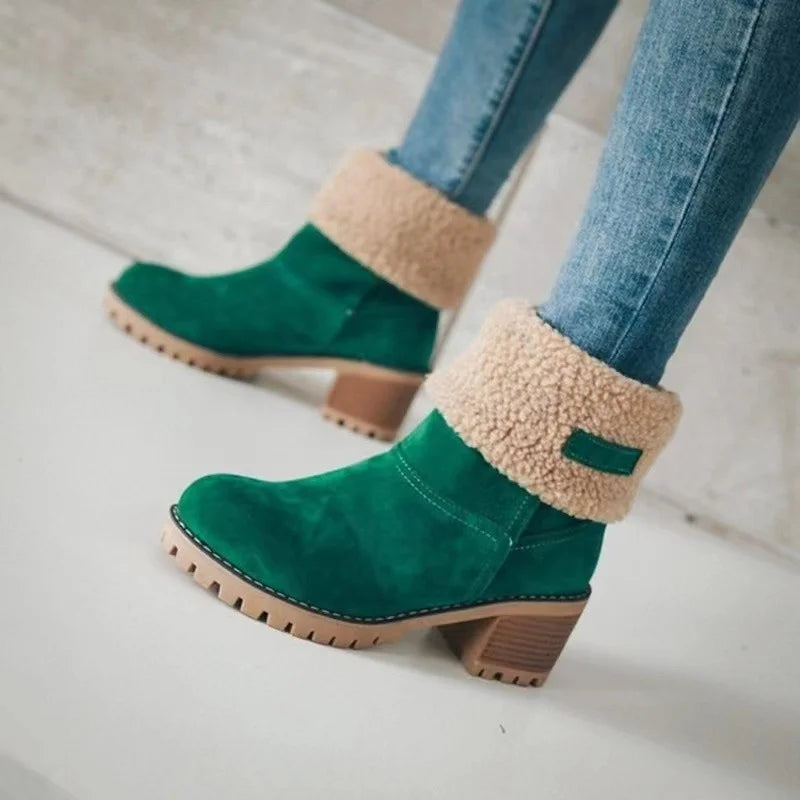 Women’s Winter Boots – Suede Ankle Length – Shearling Lined – Lug Sole – Supportive Heel