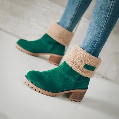 Women’s Winter Boots – Suede Ankle Length – Shearling Lined – Lug Sole – Supportive Heel