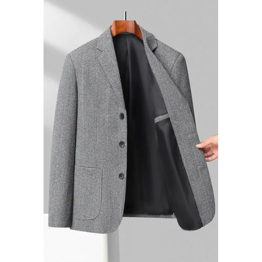 Men’s Blazer – Tailored Fit – Wool Blend – Herringbone – Notched Lapel – 3 Button