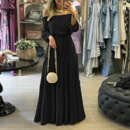 Women’s Maxi Dress – Off Shoulder – Relaxed Fit – Tiered Skirt – Natural Fibers