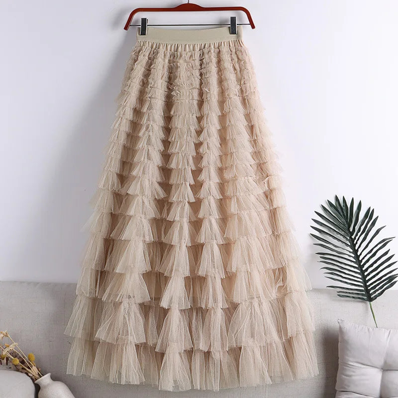 Tulle A-Line Midi Skirt for Women Elegant Layered Mesh