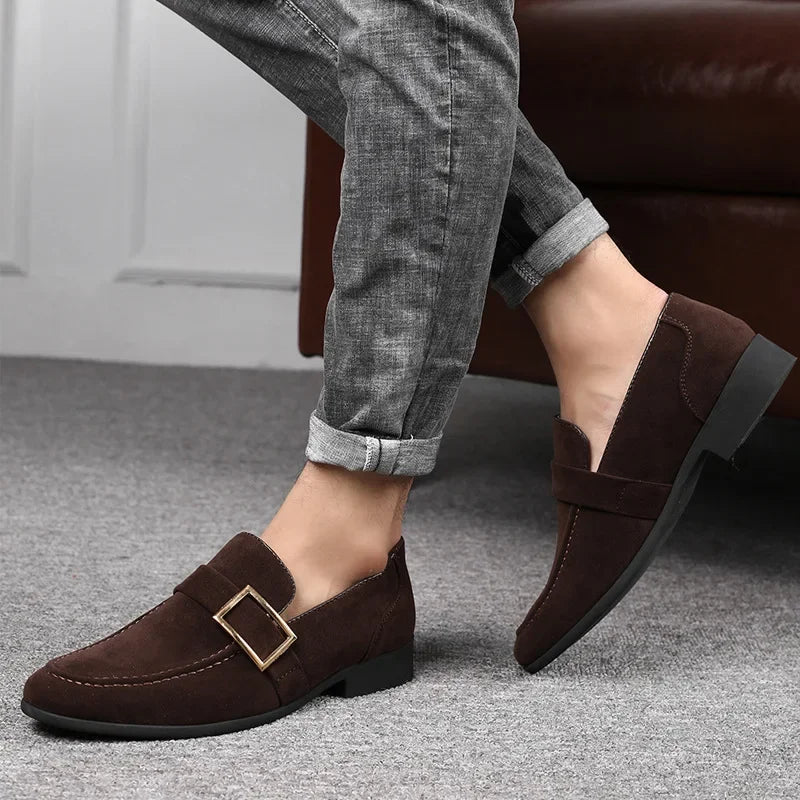 Men’s Loafers – Imitation Suede – Slip-On – Decorative Buckle – Classic Fit
