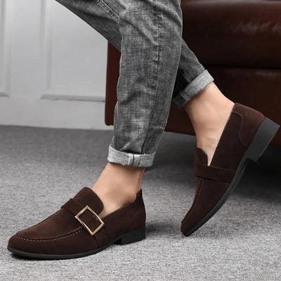 Men’s Loafers – Imitation Suede – Slip-On – Decorative Buckle – Classic Fit