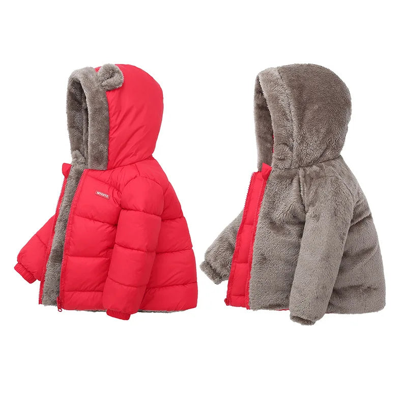 Boy hooded cotton thick fleece cashmere lined winter coat