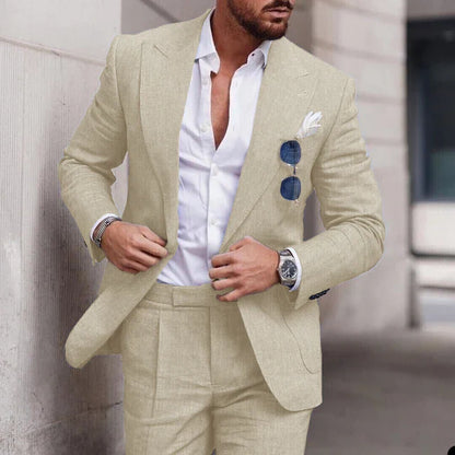 Linen Wedding Suit 2-Piece Set for Men – Single Breasted