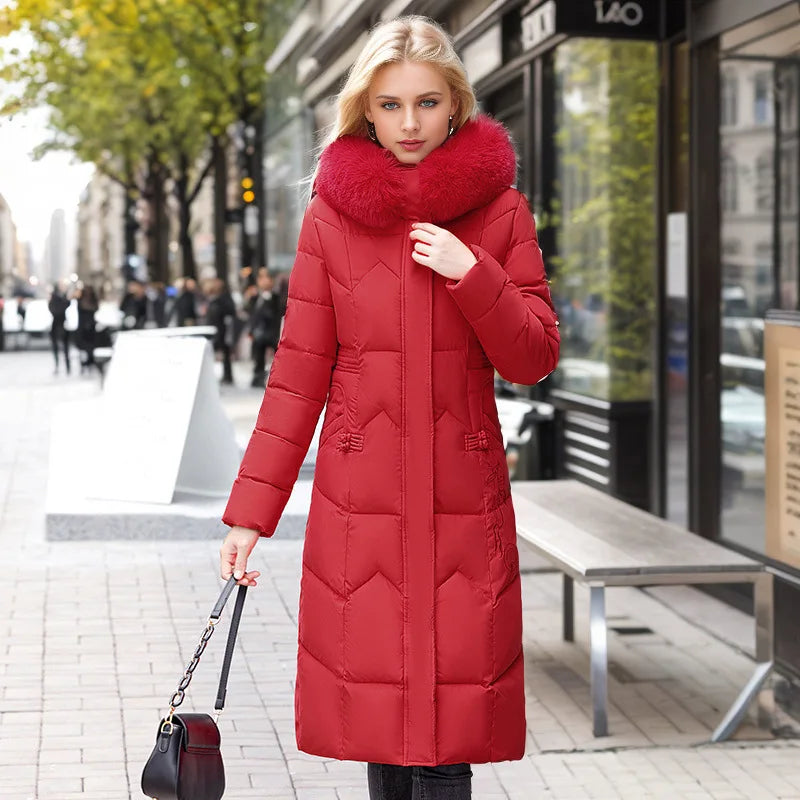 Women's casual hooded jacket with fur collar