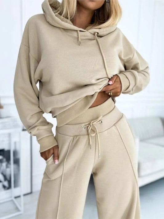 Women’s Lounge Set – Soft Knit – Relaxed Fit – Hoodie and Drawstring Trousers