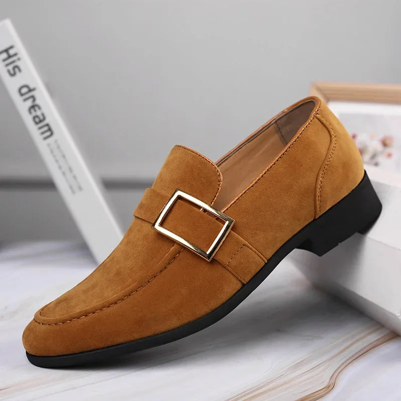 Men’s Loafers – Imitation Suede – Slip-On – Decorative Buckle – Classic Fit