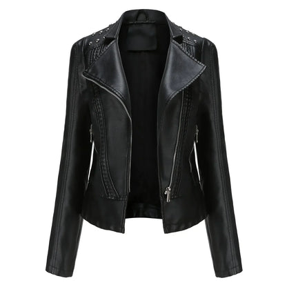 Women’s Tailored Jacket – Structured Fit – Cropped Waist – Studded Shoulders – Zip Closure