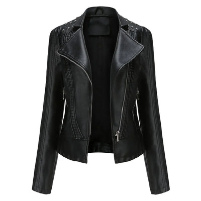 Women’s Tailored Jacket – Structured Fit – Cropped Waist – Studded Shoulders – Zip Closure
