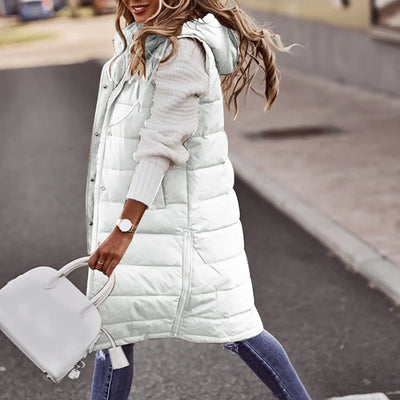 Women’s Quilted Vest – Relaxed Fit – Long Length – Hooded – Insulated Casual Layer