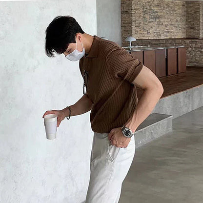 Men’s Polo Shirt – Slim Fit – Ribbed Soft Knit – Short Sleeve Smart Casual Wear