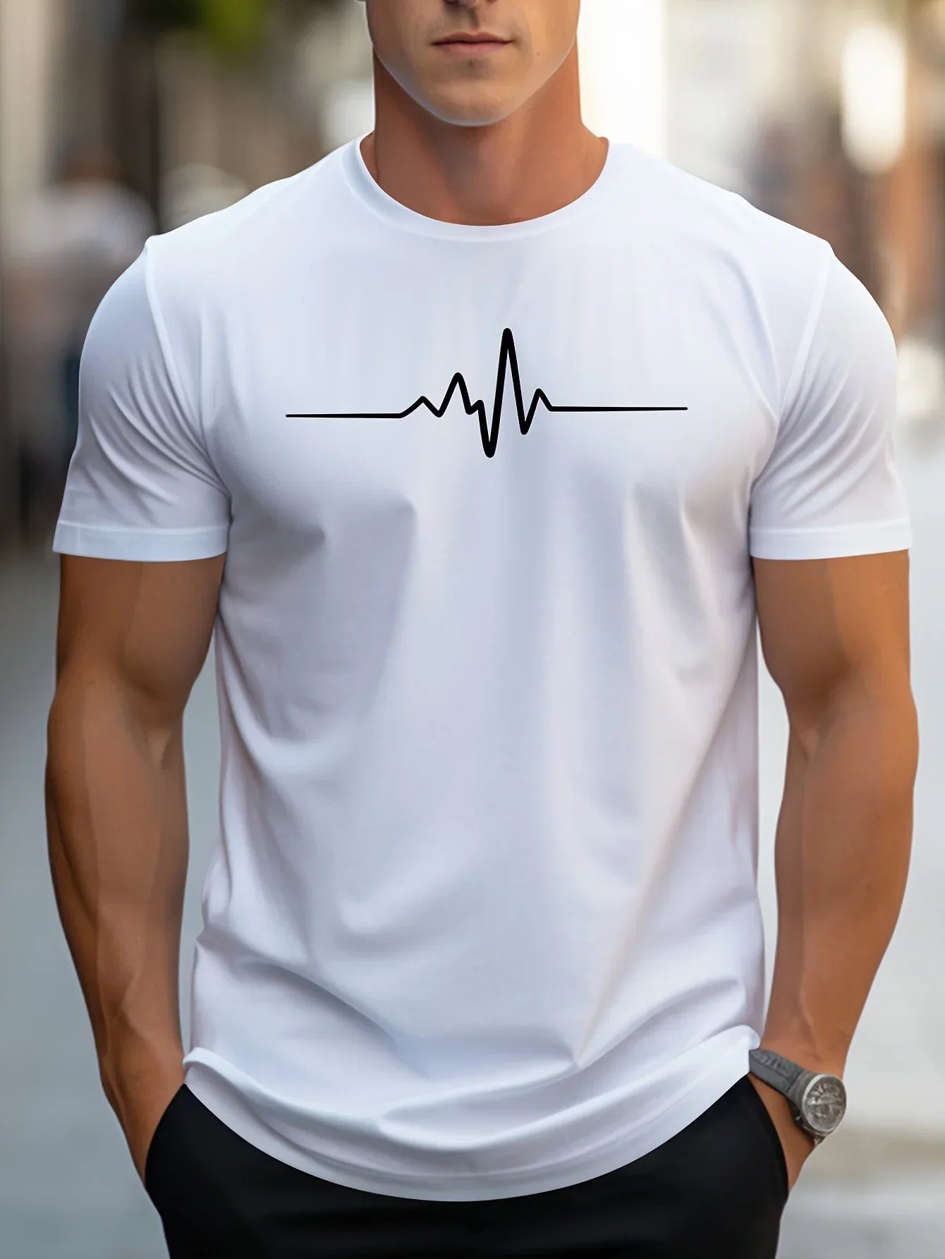 Men’s Slim Fit T-Shirt – Soft Knit – Crew Neck – Short Sleeve – Graphic Chest Print
