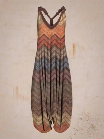 Boho sleeveless jumpsuit with ethnic style for women