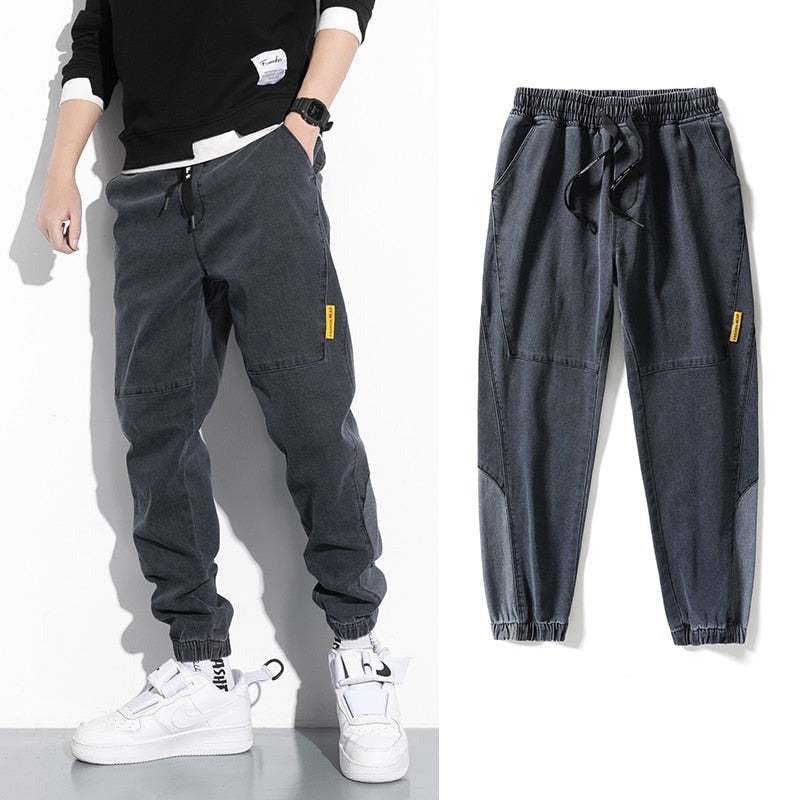 Men's fashionable denim sweatpants with elastic waist