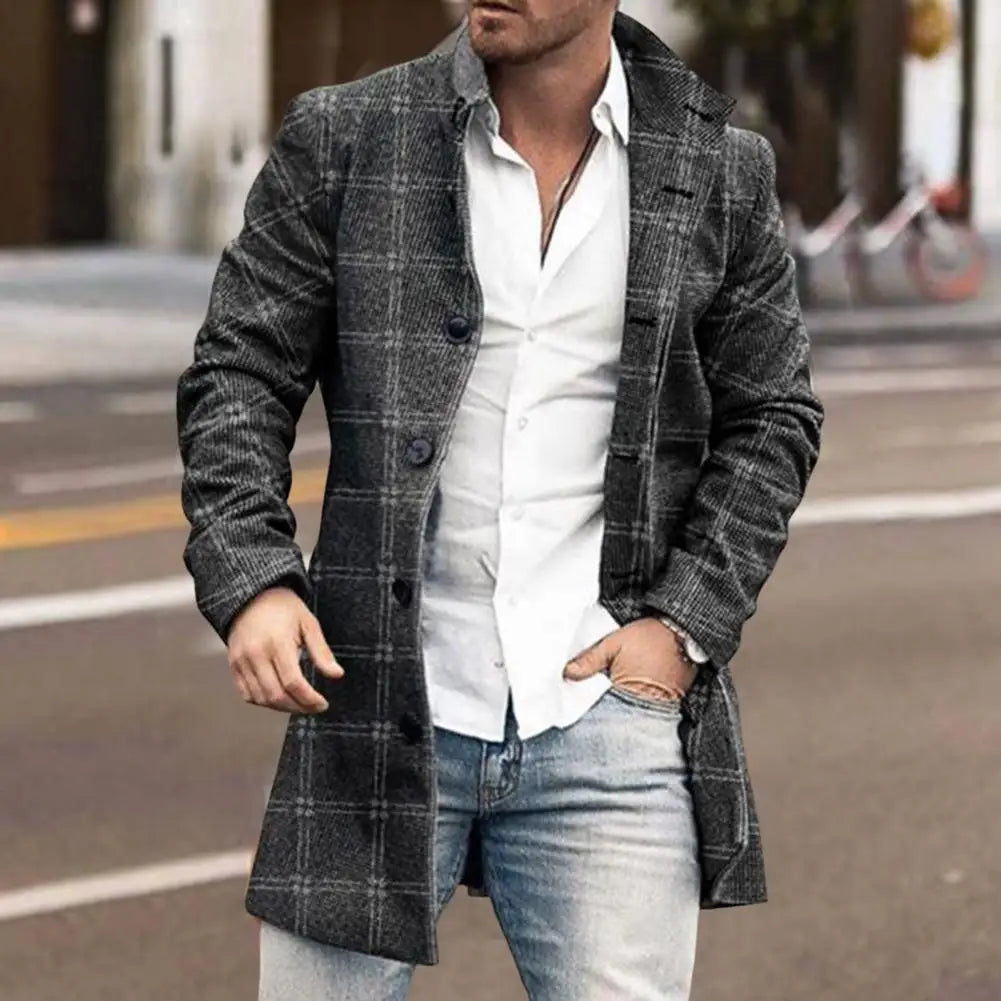 Men's coldproof plaid trench coat