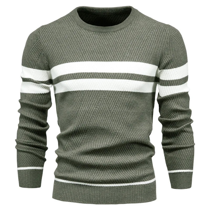 Men's warm casual sweater with white stripes