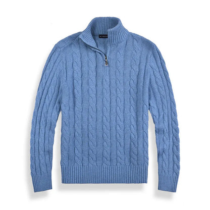 Men’s Half Zip Sweater – Cotton Blend – Cable Knit – Regular Fit – Ribbed Trim