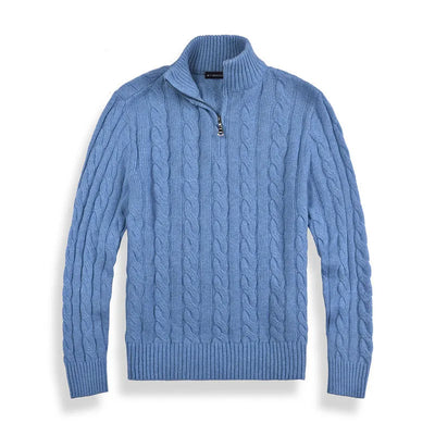 Men’s Half Zip Sweater – Cotton Blend – Cable Knit – Regular Fit – Ribbed Trim
