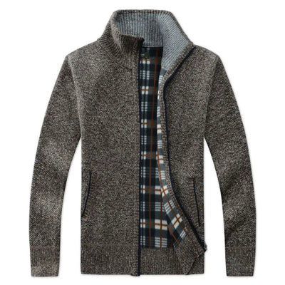 Men's knitted jacket with lapel collar