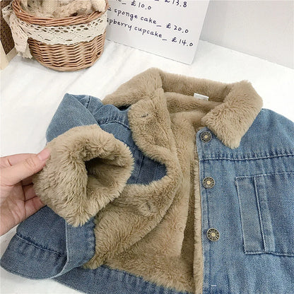 Baby girls warm thick denim winter coat