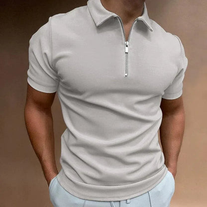 Men’s Polo Shirt - Zipper Closure - Slim Fit - Short Sleeve Breathable Casual Wear