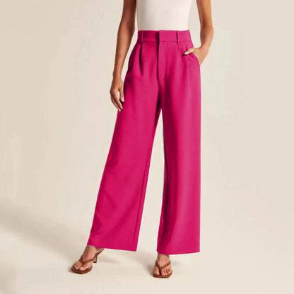 Women’s Wide Leg Trousers – High Waisted Tailored Fit – Linen Feel – Pleated Full Length