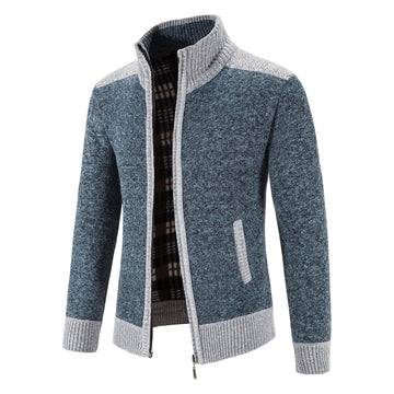 Heren warme gebreide cardigan met patchwork design en rits