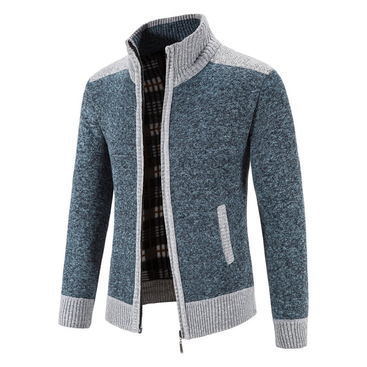 Men's knitted cardigan with patchwork design