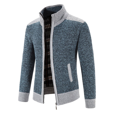 Men's knitted cardigan with patchwork design