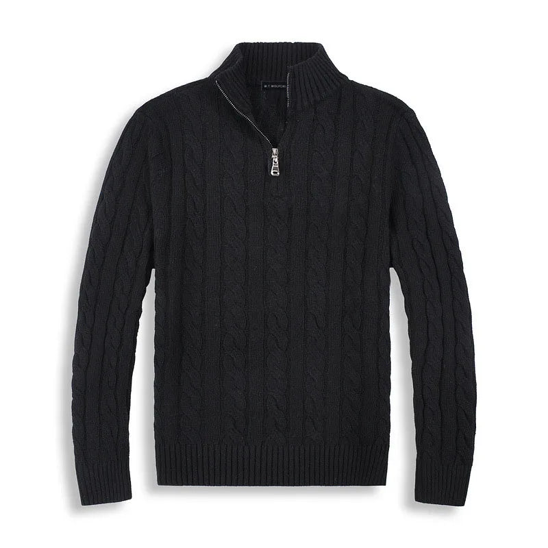 Men’s Half Zip Sweater – Cotton Blend – Cable Knit – Regular Fit – Ribbed Trim