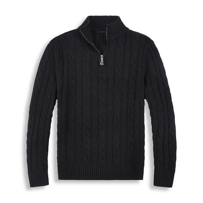 Men’s Half Zip Sweater – Cotton Blend – Cable Knit – Regular Fit – Ribbed Trim