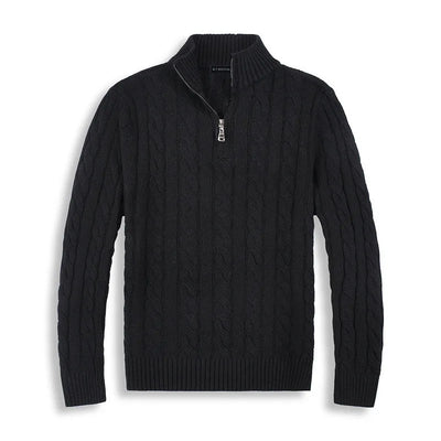 Men’s Half Zip Sweater – Cotton Blend – Cable Knit – Regular Fit – Ribbed Trim