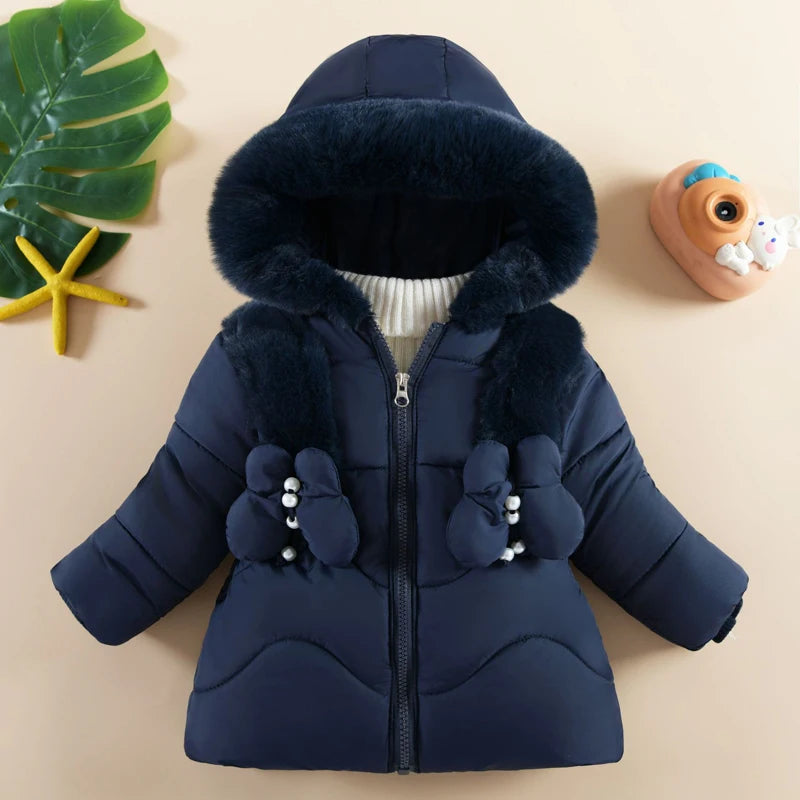 Baby girls plush butterfly hooded winter coat