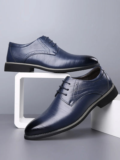 Men’s Leather Oxford Shoes – Classic Lace-Up – Formal Brogue Detailing
