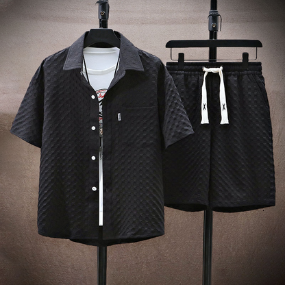 Men's structured shirt with chest pocket and elastic waist with drawstring