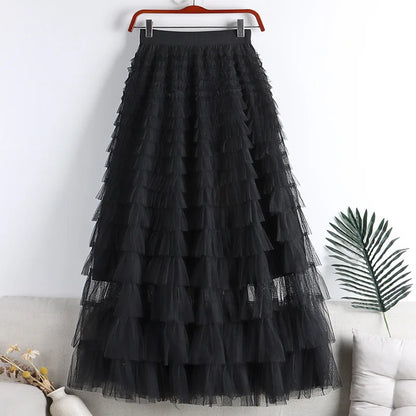 Tulle A-Line Midi Skirt for Women Elegant Layered Mesh