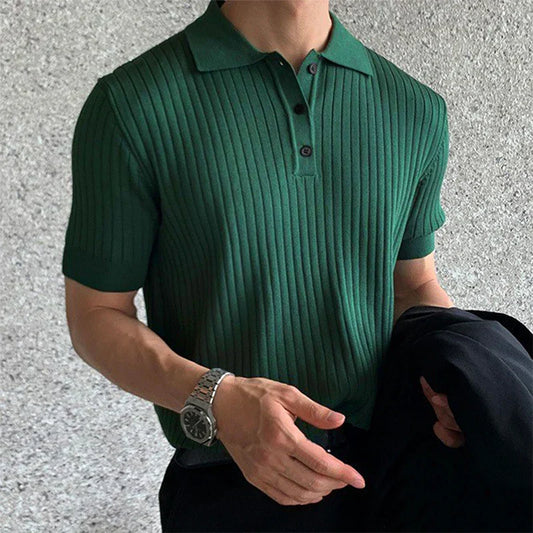 Men’s Polo Shirt – Slim Fit – Ribbed Soft Knit – Short Sleeve Smart Casual Wear