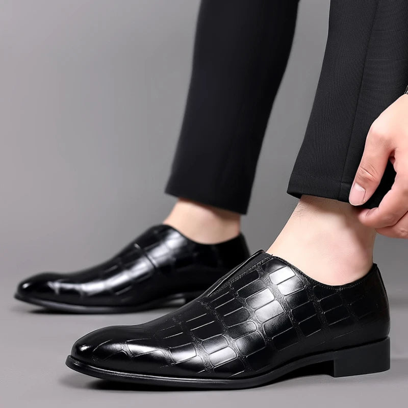 Men's Loafers – Leather Slip-On – Stone Pattern – Formal Sleek Fit