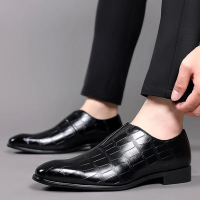 Men's Loafers – Leather Slip-On – Stone Pattern – Formal Sleek Fit