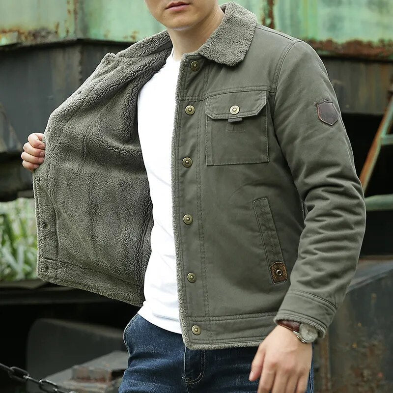 Men’s Jacket – Classic Fit – Shearling Collar – Button Closure – Chest Pockets – Casual Wear