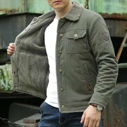 Men’s Jacket – Classic Fit – Shearling Collar – Button Closure – Chest Pockets – Casual Wear