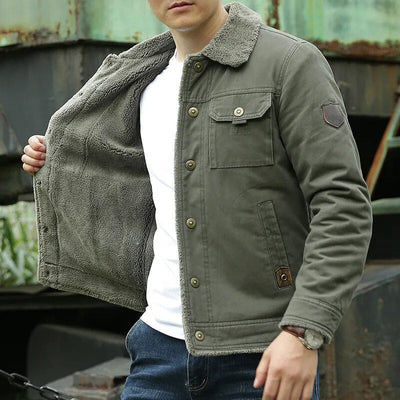 Men’s Jacket – Classic Fit – Shearling Collar – Button Closure – Chest Pockets – Casual Wear