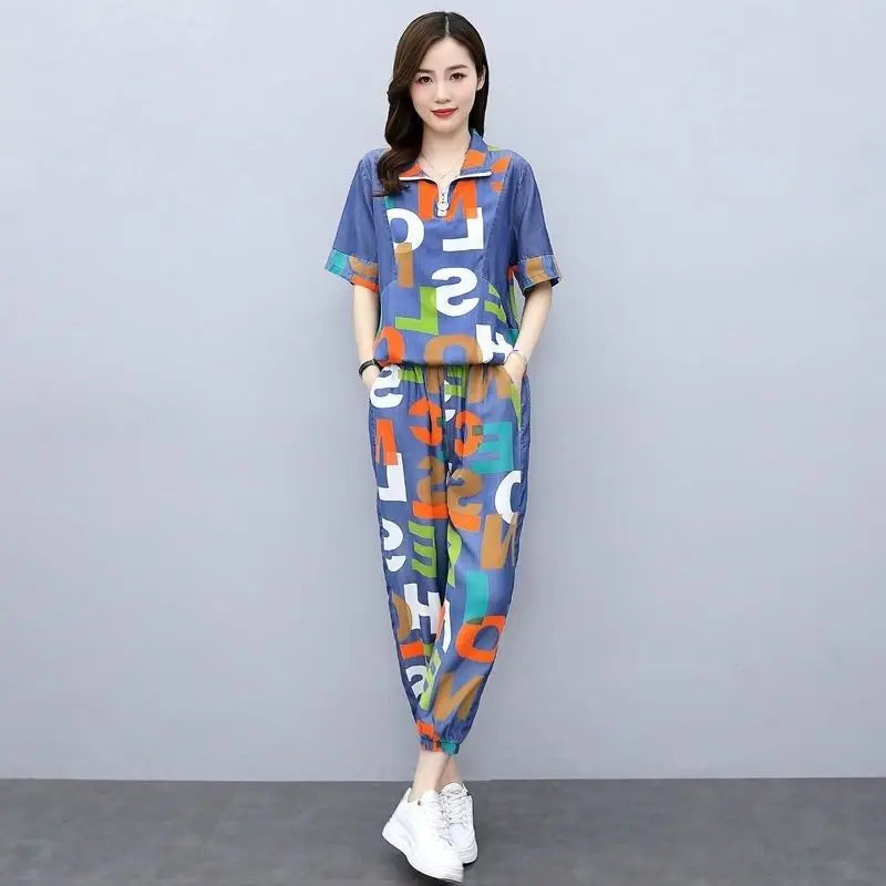 Women's Casual Two-Piece Set with Crop Top and Pants for Spring/Summer