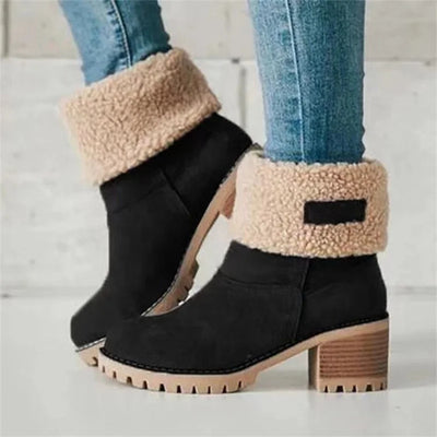 Women’s Winter Boots – Suede Ankle Length – Shearling Lined – Lug Sole – Supportive Heel