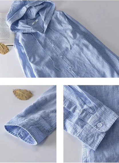 Hooded Linen Shirt - Lightweight Breathable Top for Casual Style