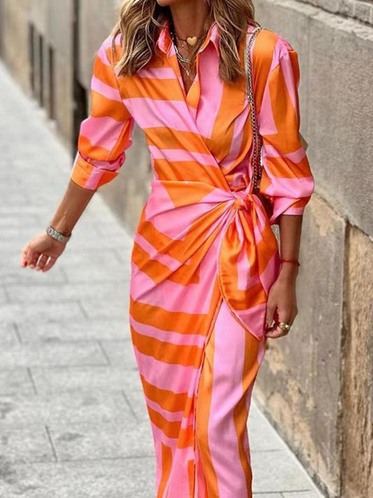 Women's Striped Wrap Maxi Dress – Lightweight Flowy Summer Outfit