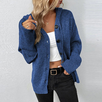 Women's knitted cardigan with hood