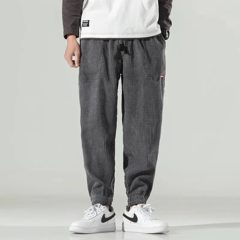 Men’s Corduroy Jogger Trousers - Relaxed Fit - Elastic Cuffs - Adjustable Waist