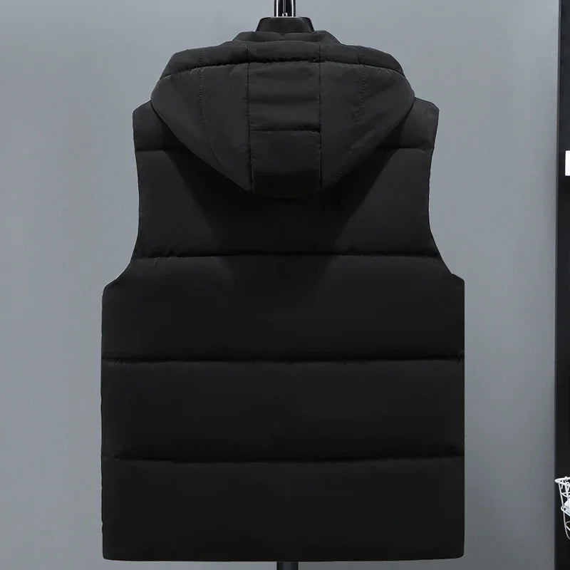 Men's Puffer Vest – Quilted Insulation – Adjustable Hood – Relaxed Fit – Zip Pockets